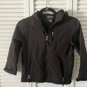 Snozu boys fleece lined jacket size 7 with hood black, good used condition